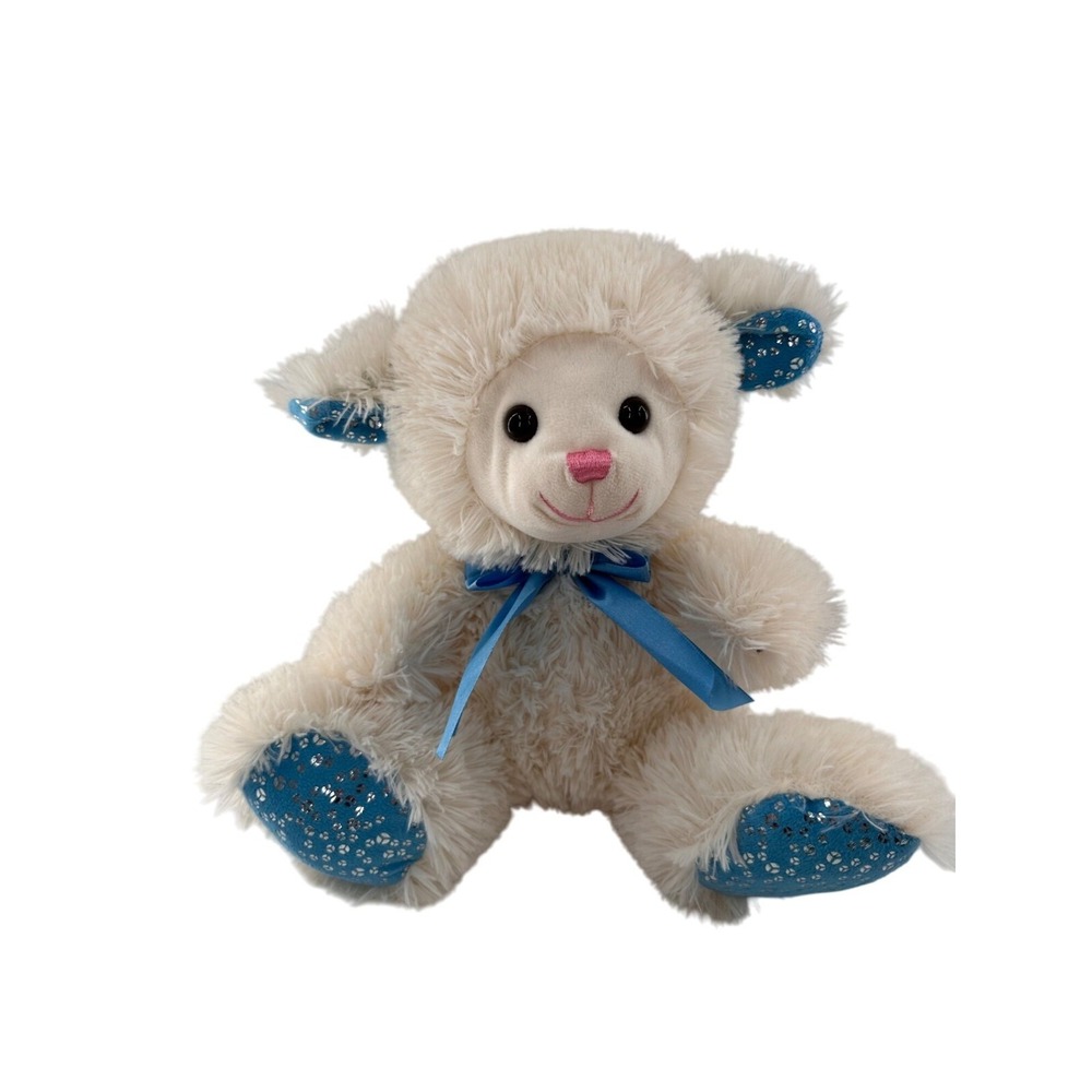 Hugfun 10" Plush Lamb Toy With Blue Sequin Ears & Feet Easter Sheep Gift 12"‎